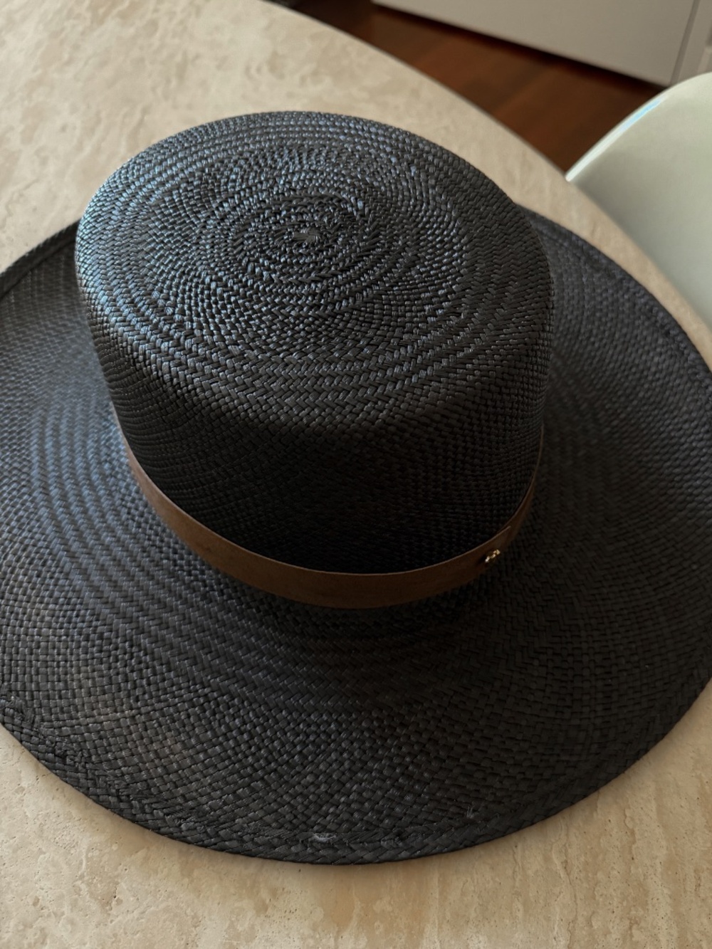 Janessa Leone Black Straw Hat, Size S